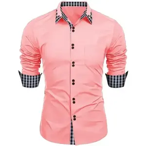 Chemises habillées à carreaux 100 % coton pour hommes, manches longues, style décontracté chic, tissu popeline infroissable - Product Image 1