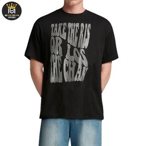 T-shirt à manches courtes pour hommes avec logo personnalisé sérigraphié T-shirt 100% coton avec strass pour hommes coupe ample - Product Image 1