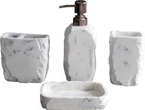 Échantillon le plus vendu disponible écologique moderne classique en résine matériau solide ensemble d'accessoires de salle de bain de luxe distributeur de 4 pièces - Product Image 5