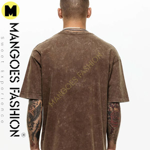 Camiseta Vintage de algodón pesado de gran tamaño para hombre, camiseta de lavado marrón de ajuste relajado, estilo de vacaciones formales, informal, al por mayor - Product Image 2