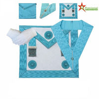 Apron Masonik Regalia Master Mason Gaya Tradisional Bahan Emas Cetak Letterpress Tepi Lurus Ritus Prancis