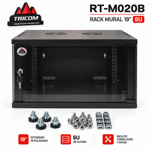 Gabinete de Red Metálico TRICOM de 19 Pulgadas y 6U para Montaje en Pared con Puerta de Vidrio, 45 cm de Profundidad, en Stock, 33x56x45 cm - Product Image 1