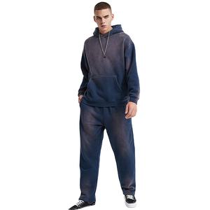Men's High Quality 500 Gsm Custom Graphic Acid Wash Hoodie Distressed <b>Embroidery</b> Puff Print Cropped Tracksuit 3D Sweatshirt <b>Sets</b> - Product Image 3