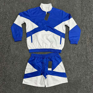 Wholesale Custom Two Piece Windbreaker <b>Shorts</b> And Jacket Set Nylon 100% Polyester Streetwear Windbreaker Tracksuit Sets For Fall - Product Image 2