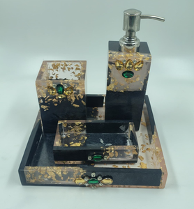 Fournisseur de gros Ensemble de salle de bain en résine Porte-distributeur de shampoing Ensemble d'accessoires de salle de bain 5 pièces Design en résine - Product Image 2