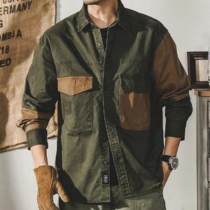 Camisa de Trabajo Retro de Manga Larga para Hombre, Estilo Casual, Resistente, con Parches, Diseño Elegante y Ajustado - Product Image 1