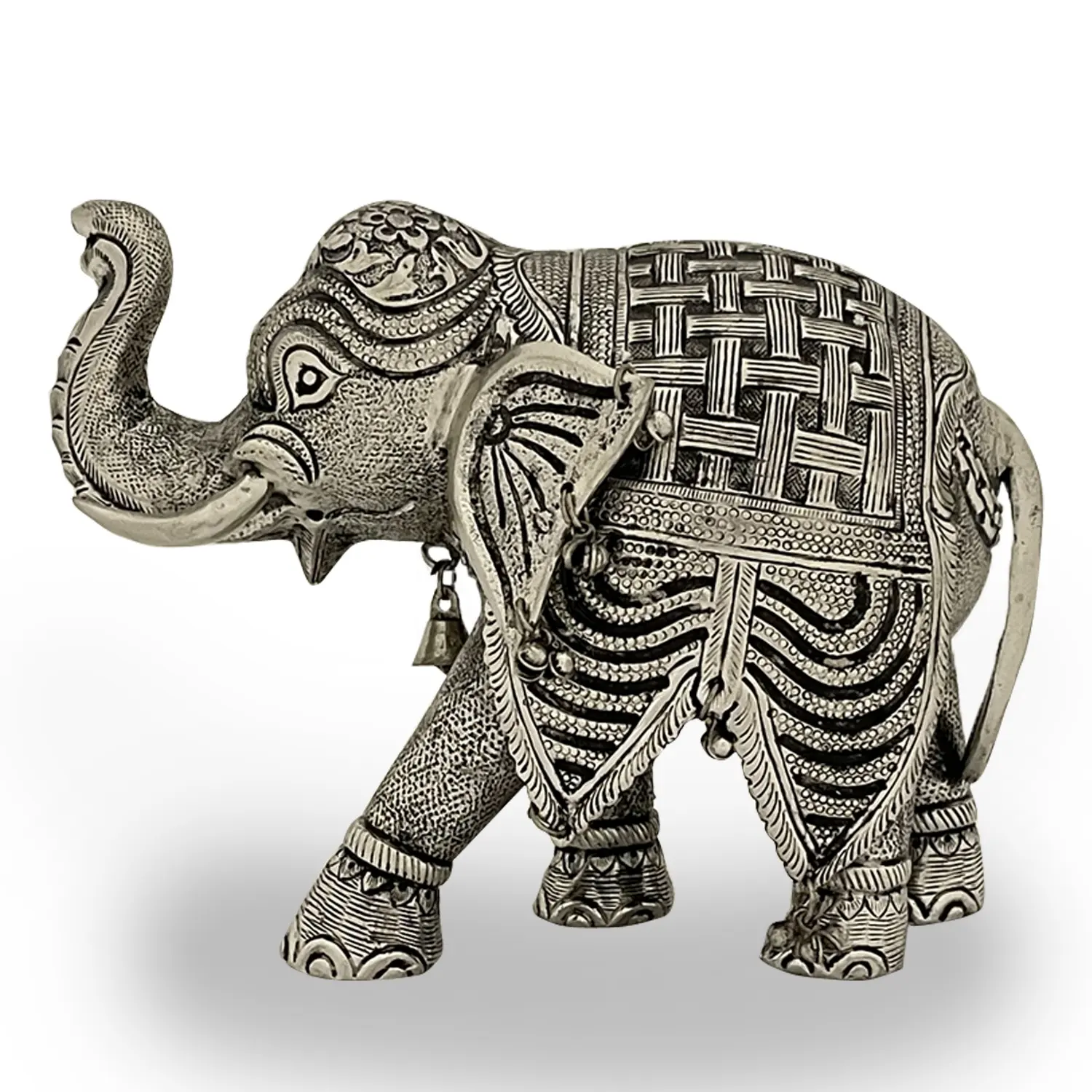 Handgemachte Wohnkultur versilbert Elefant Oberer Stamm Elefant Statue Puja Artikel Figur für Reichtum & Prosper