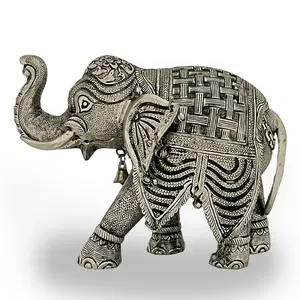 Handmade Home Decor Silver Plated Elephant Upper Trunk Elephant Statue Puja Article Figurine For Wealth & Prosper