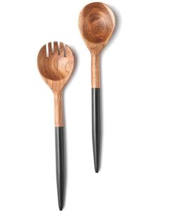Juego de utensilios de madera de acacia de mango largo de estilo americano, Juego de 2 piezas para servir ensaladas, cubertería, cuchara y tenedor, servidor de ensaladas - Product Image 1