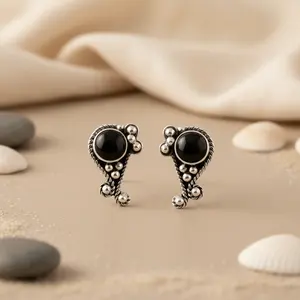 Women's Daily Wear 925 Silver Drop <b>Earrings</b> with Black <b>Onyx</b> Diamond & Ruby 14K Gold Plated Trendy Style for Engagement - Product Image 2