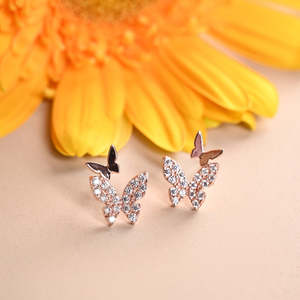NOVAMART Fine Premium 925 Sterling <b>Silver</b> <b>Stud</b> <b>Earrings</b> for Women Girls Rose Gold Butterfly Heart Flower Shapes Diamond Encruste - Product Image 2