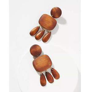 Pendientes de forma mínima para mujer, accesorios de moda bohemios ecológicos, pendientes rústicos de madera marrón con ganchos dorados - Product Image 5