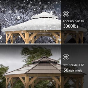 Gazebo de <span class=keywords><strong>jardin</strong></span> extérieur <span class=keywords><strong>en</strong></span> <span class=keywords><strong>bois</strong></span> avec toit rigide <span class=keywords><strong>en</strong></span> acier brun à deux niveaux - Product Image 5