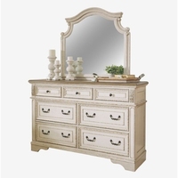 Ensemble commode et miroir en bois massif Glaçure blanche antique peinte-meubles en bois antique Fabrication artisanale de Jepara