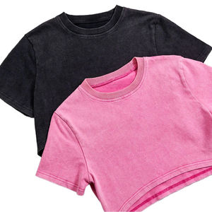 T-shirts pour femmes de haute qualité, en coton lourd 100 %, délavés à l'acide, avec logo personnalisé, t-shirt uni pour femmes, à appliquer au titre du produit - Product Image 1