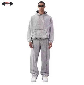 Conjunto de chándal lavado ácido personalizado para hombre al por mayor deporte de invierno 100% algodón polar transpirable manga larga - Product Image 1
