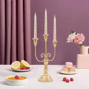 Gold Finish <b>Tapered</b> Natural Wood <b>Candle</b> Stand Christmas Religious Activities Handmade Frosted Finished Interior Decor Banquet - Product Image 4