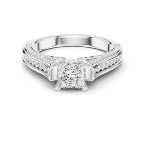 Bague en diamant de laboratoire taille princesse 1,70 carat avec accents pavés pour femme, clarté VVS-VS EF, or 18 carats, 14 carats, 10 carats et argent 925 - Product Image 2