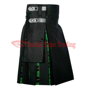 Kilt utilitaire hybride moderne fait à la main en coton noir écossais avec plaque de tartan Wallace de chasse Taille basson - Product Image 3