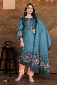 Heavy Digital Silk Embroidery Multi Color Quick Dry Casual All Seasons Silk Dupatta Set <b>Kurtis</b> for Wholesale - Product Image 4
