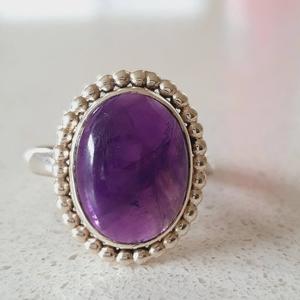 925 argent Sterling naturel violet améthyste bague concepteur ovale coupe lunette réglage classique pour mariage fiançailles anniversaire - Product Image 3