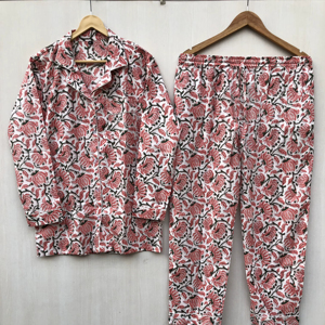 Floral cotton night <b>suit</b> Handmade Cotton <b>Pajama</b> Set Hand Block Print Floral Indian Night <b>Suit</b> cotton wear dress - Product Image 1