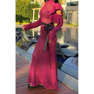 Vestido de punto calado 2847 con cinturón de satén, transparencias y cintura natural - Product Image 2