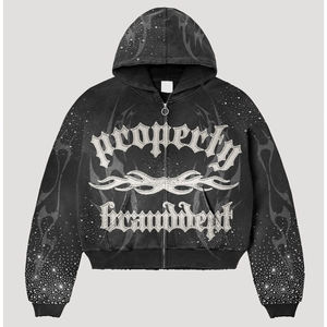 เสื้อฮู้ดซิปแบบมีซิปเต็มตัว ปี 2026 สำหรับงานปักและงานพิมพ์, เสื้อฮู้ดพิมพ์ลายด้วยเทคนิค DTG, เสื้อฮู้ดประดับคริสตัลแบบมีซิปเต็มตัว แฟชั่น - Product Image 4