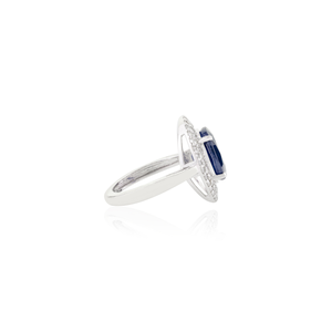 Nuevo lujo fino Real oro blanco Natural zafiro azul y Diamante doble racimo anillos Unisex boda declaración joyería - Product Image 5