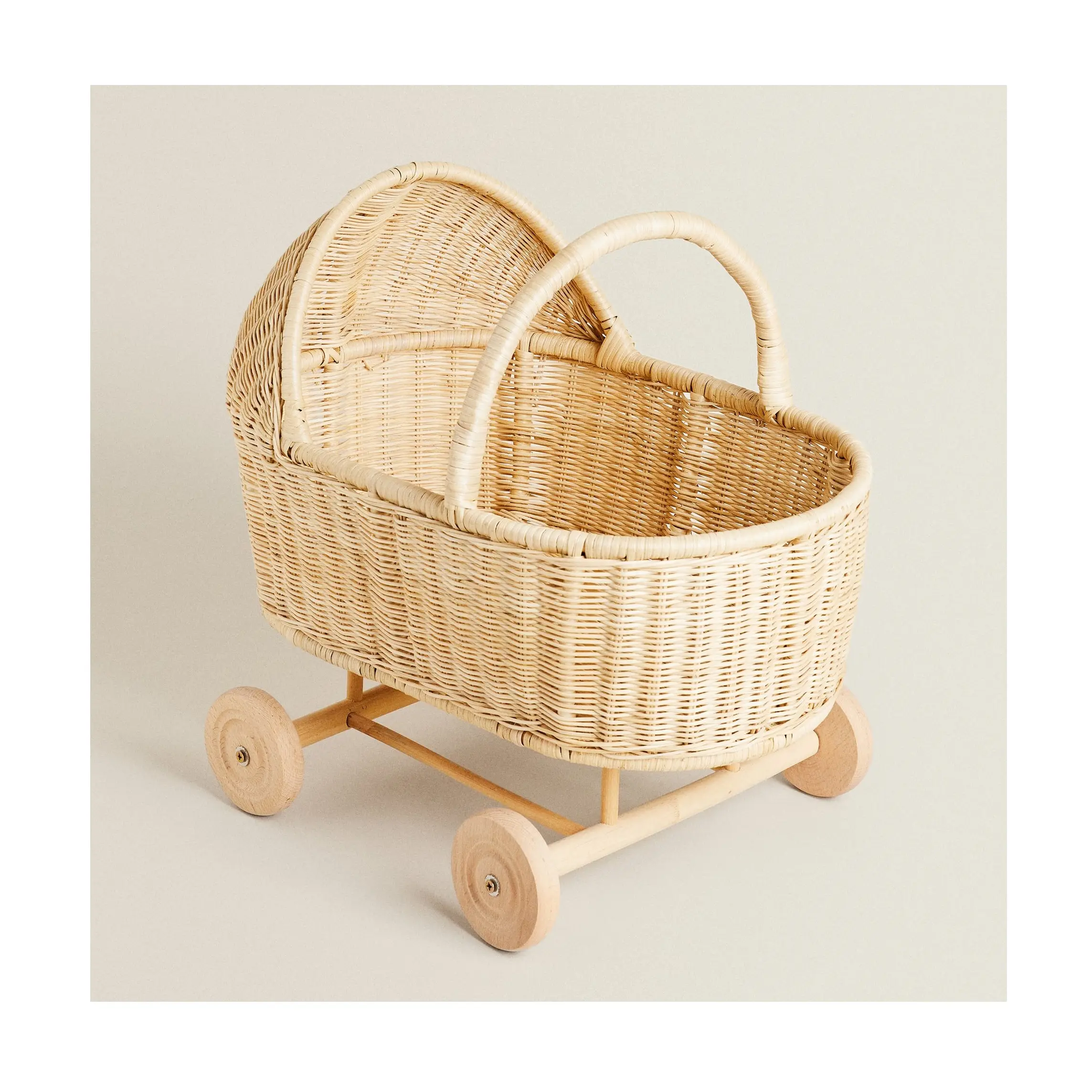 Rattan Puppen wagen Kinderwagen handgemachte Kinderspiel zeug kleinen Kinderwagen für Puppen günstigen Preis anpassbares Logo