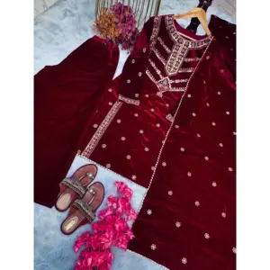 Ensemble haut et palazzo brodé pour femmes, avec dupatta - Product Image 4