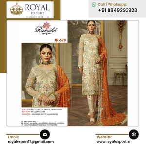 Large gamme de produits Vêtements ethniques traditionnels Nouveau costume de créateur Georgette Salwar avec broderie lourde - Product Image 2