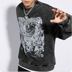 T-shirt unisexe à manches longues personnalisé en gros, 100 % coton, 300 GSM, lavage à l'acide, gaufré, double couche, coupe hivernale, uni, teint, imprimé - Product Image 2