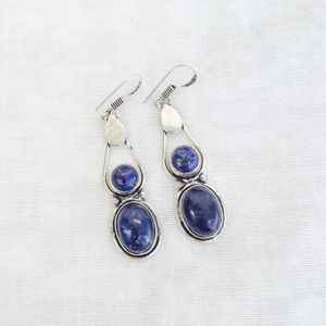 Boucles d'oreilles en lapis-lazuli multi-pierres, plaquées argent 925, faites à la main, bijoux bohèmes, boucles d'oreilles pendantes en pierres précieuses, cadeau pour elle, soldes de Noël - Product Image 2