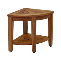 Chaise de salle de bain demi-carré en teck, style artisanal, montage facile, banc de douche avec étagère de rangement, mobilier de salle de bain écologique