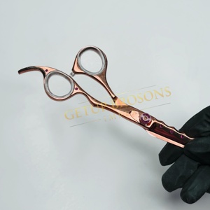 Ciseaux de coiffure professionnels en acier inoxydable, rose gold, manche en caoutchouc, pour droitiers, haute qualité - Product Image 2