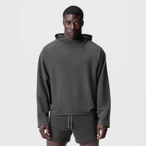 Survêtement surdimensionné gris 100% coton avec une coupe décontractée, parfait pour les vêtements décontractés et les options de marque personnalisées Sweats à capuche pour hommes - Product Image 1
