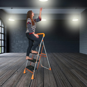 พาราไดมอนด์แบบพับได้บันไดอุตสาหกรรม4ขั้นสีส้มอ่อนทำจากเหล็กสำหรับใช้ในบ้านบันไดพลาสติกกันลื่นแบบขั้นบันไดสำหรับจับยึดเพิ่มเติม - Product Image 2