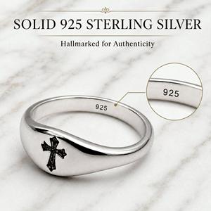 Bague Croix Gravée, Argent Sterling 925, Bijou de Foi Chrétienne - Product Image 2