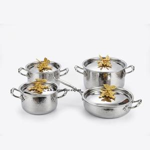 Batterie de cuisine en acier inoxydable de qualité export européenne, avec bouton de couvercle papillon, écologique, sans danger pour les aliments, casseroles et marmites, compatible gaz et induction - Product Image 3