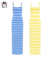 Damen Gestricktes Schwimmkleid mit Spaghettiträgern, Bunter Streifen-Print, Minimalistisches Bodycon-Badeoutfit, 1-teilig, OEM-Fertigung