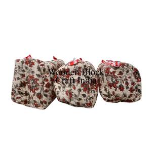 Bohemian Floral Print <b>Makeup</b> <b>Bag</b> Set Floral Printed Cotton Quilted Pouch Set of Three for Stylish Cosmetic and Travel Organizer - Product Image 2