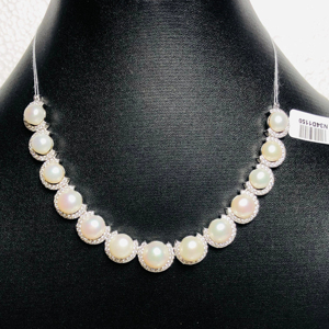 Ensemble collier et boucles d'oreilles en argent sterling 925 avec perle naturelle du sud, beau design unique et parfait pour toute occasion - Product Image 1