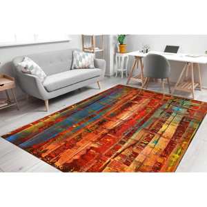 Orange Tones Printed <b>Rug</b>: Modern Abstract <b>Chenille</b> Design,<b>Chenille</b> <b>Rug</b> - Product Image 3