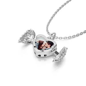 Collier personnalisé Jeulia en argent sterling avec ailes d'ange ouvrables et cœur pour photo, serti de pierres, cadeau d'anniversaire - Product Image 3
