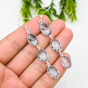 Vente en gros 925 Sterling Blue Lolite Gemstone Boucles d'oreilles Briolette Cut Aquamarine Factory Direct Business Drop Design pour mariage - Product Image 2