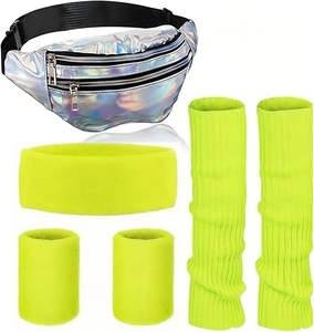 Ensemble d'accessoires de sport rétro années 80, arc-en-ciel néon, bandeau, bracelet, chaussettes, chauffe-jambes, sport, fitness, vente en gros - Product Image 5