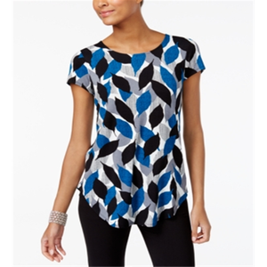 T-shirt da donna Alfani con orlo arrotondato e stampa, in poliestere traspirante, versione aderente in blu, taglie XXS e XS - Product Image 1