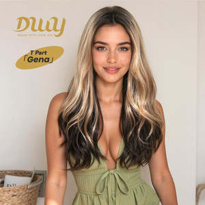 Gena -DWY Long-Length Straight <b>Black</b> Honey Balayage Glueless Synthetic Christmas <b>Wigs</b> Clearance Sale Lace Front Middle Part - Product Image 1