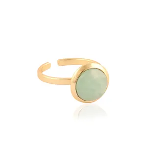 Adies-anillo ajustable de forma redonda para mujer, joyería de moda natural amazonita, chapado en oro abierto Ajustable de alta calidad